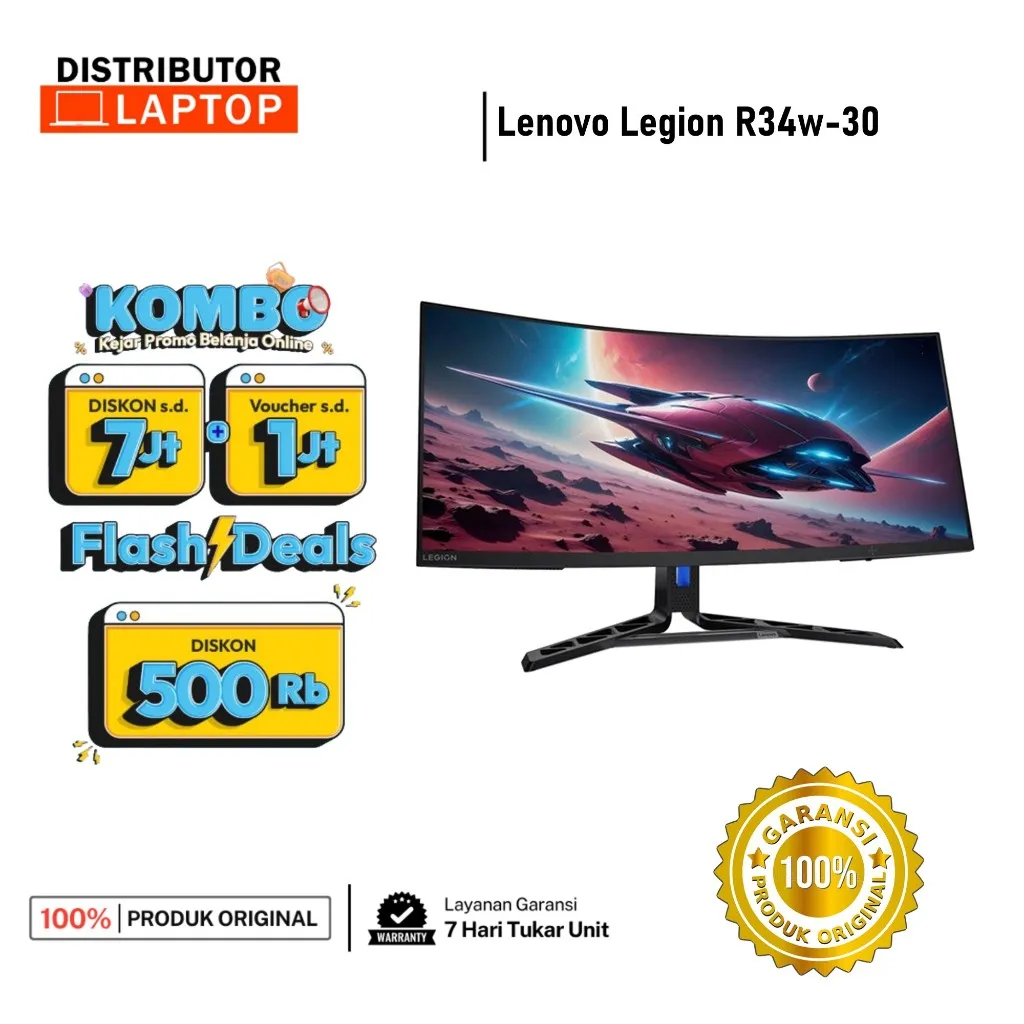 Monitor Gaming Lenovo R34w-30 R32qc-30 R24s - monitor game editor creator  - garansi resmi