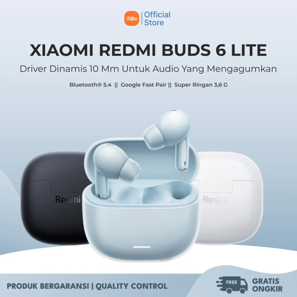 Xiaomi Redmi Buds 6 Lite Bluetooth 5.3 Baterai Hingga 38 Jam 42db Hybrid ANC Garansi Resmi