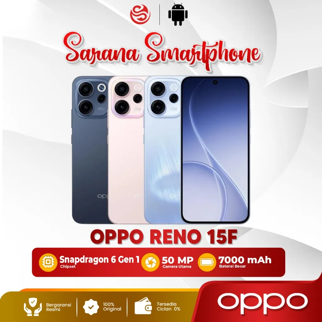 OPPO Reno 15F 5G 8/256GB 12/256GB 7000mAh 80W NFC Smartphone Original Garansi Resmi