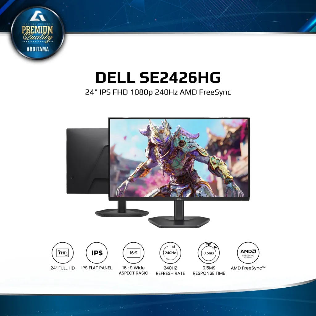 Monitor LED Gaming DELL SE2426HG 24" IPS FHD 1080p 240Hz HDMI 2.1x2 DP 1.4x1 VRR HDR AMD FreeSync Premium Gaming Monitor Fast IPS Panel Ultra Smooth Motion Tear-Free TÜV Rheinland 3-Star Eye Comfort Certified