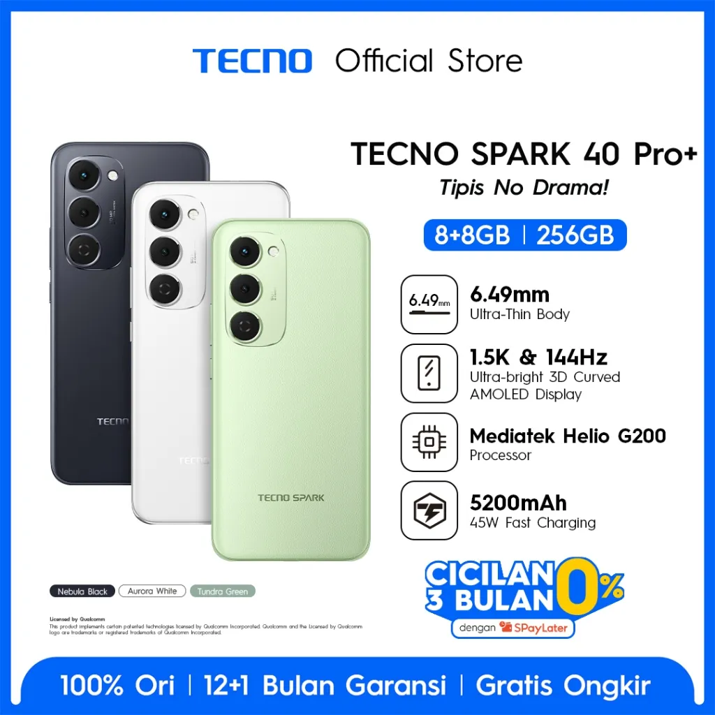 TECNO SPARK 40 Pro+ - 8+8GB*/256GB, Mediatek Helio G200, 30W Wireless Charge, 1.5K & 144Hz 3D Curved AMOLED Display, Ultra Thin Body, 5200mAh+45W Fast Charge, IP64 - spark40proplus