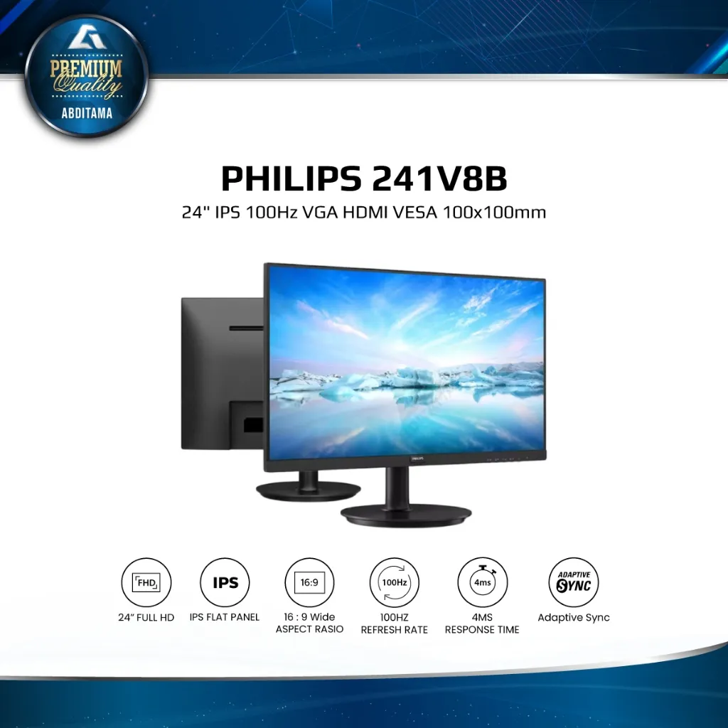 [Abditama Ex Monitor] Monitor LED Philips 241V8B 24" IPS 100Hz | 271V8B 27" VA 100Hz VGA HDMI VESA 100x100mm