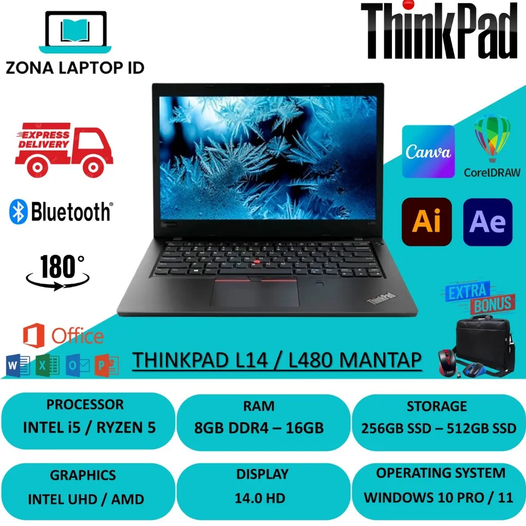 Lenovo THINKPAD L14 Ryzen 5 PRO 4650U 16GB 512GB SSD Windows Original Mulus Mantap