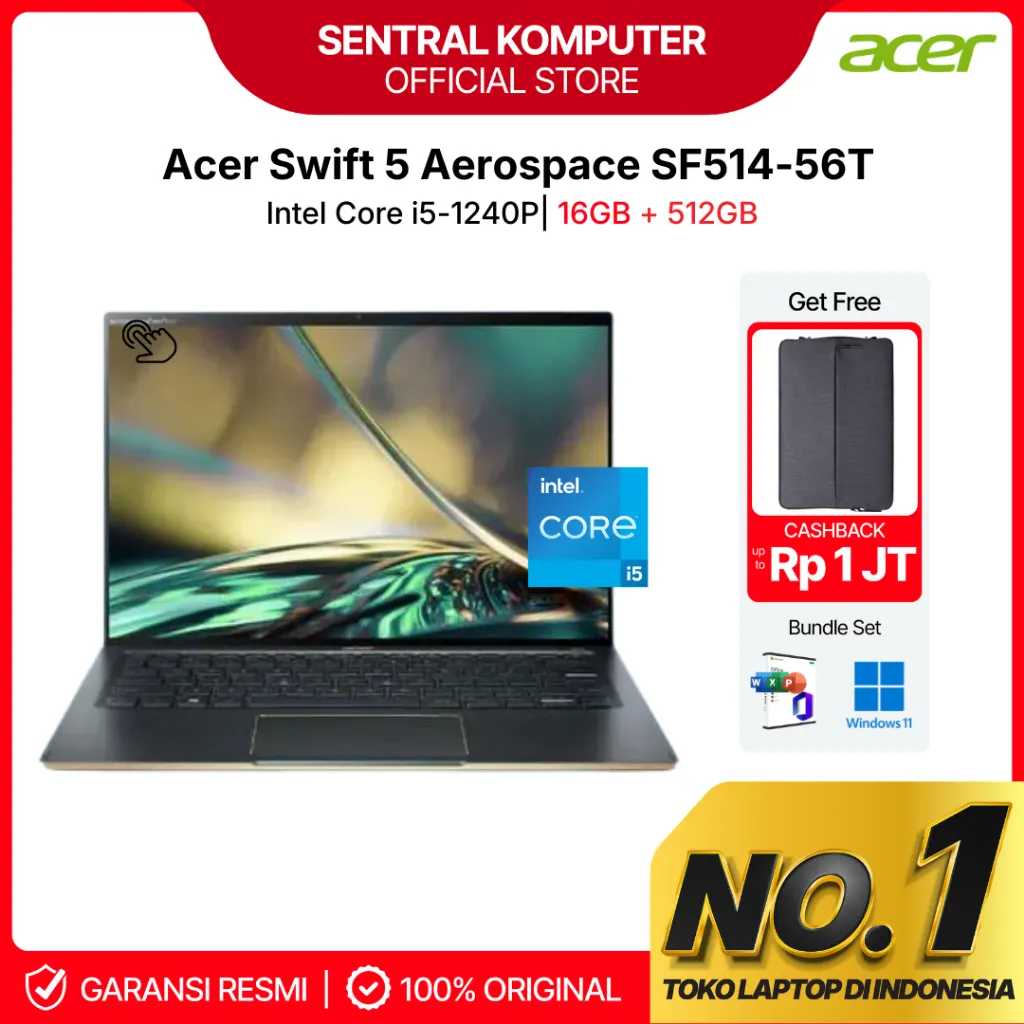 Acer Swift 5 Aerospace SF514-56T i5-1240P-16GB-512GB SSD-Win 11+OHS