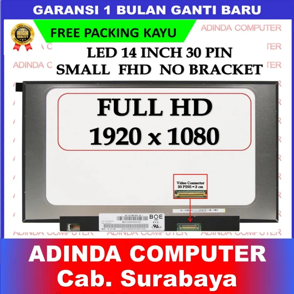 LCD LED HUAWEI MATEBOOK D14 14.0 14 Inch 30 Pin 30pin Slim Small Narrow Full HD FHD IPS No Bracket Kuping Baut