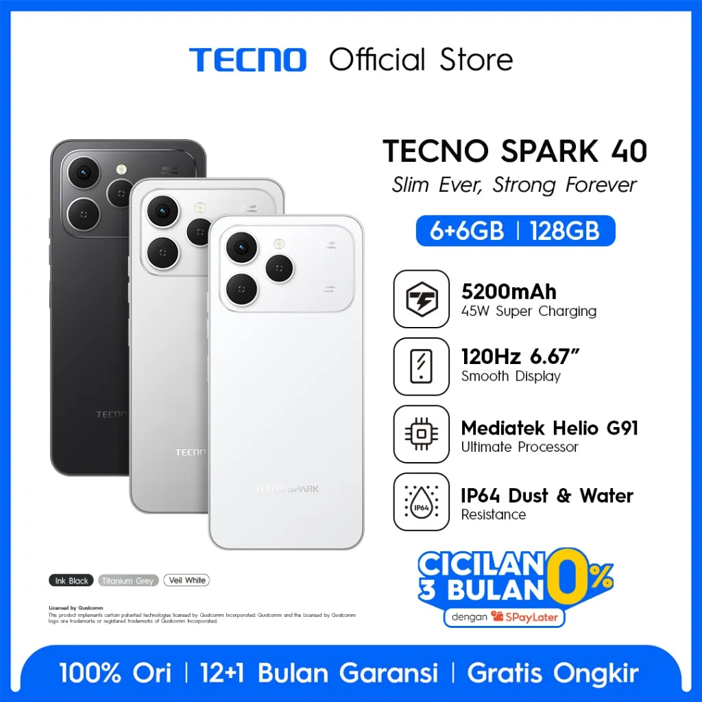 [NEW LAUNCH] TECNO SPARK 40 - 6+6GB*/128GB, 6.67" LCD 120Hz Smooth Display, Helio G91, 5200mAh + 45W Flash Charge, IP64, Android 15, spark40