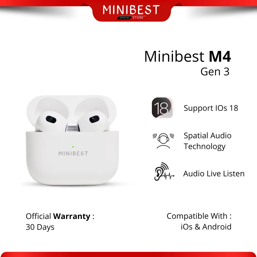 MINIBEST M4 Gen 3 TWS Earphone Headset Bluetooth V5.2 In ear Detection Wireless Charging