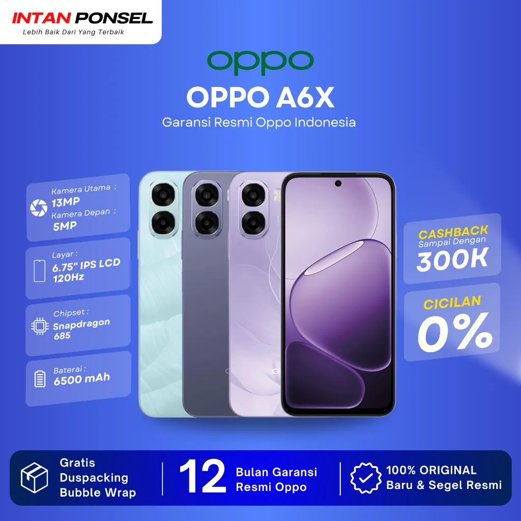 Oppo A6x 6GB/256GB | 6500mAh | IP64 | Snapdragon 685 | Garansi Resmi Oppo Indonesia 1 Tahun
