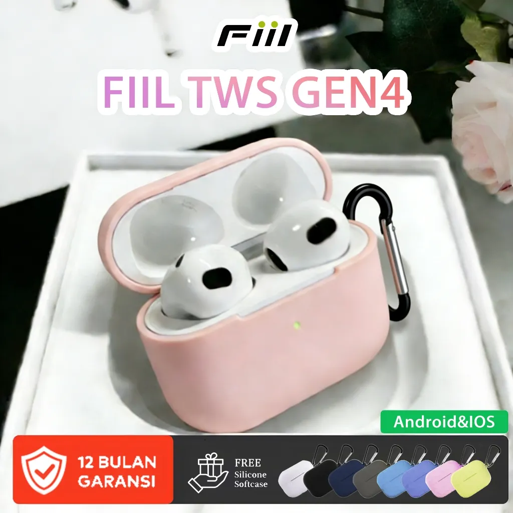 FIIL TWS Pods Gen4 Earphone Bluetooth Headset Bluetooth Wireless Earbuds Super Bass dengan Audio Spatial & Dolby Atmos Surround Sound + Free Premium Silicone Softcas