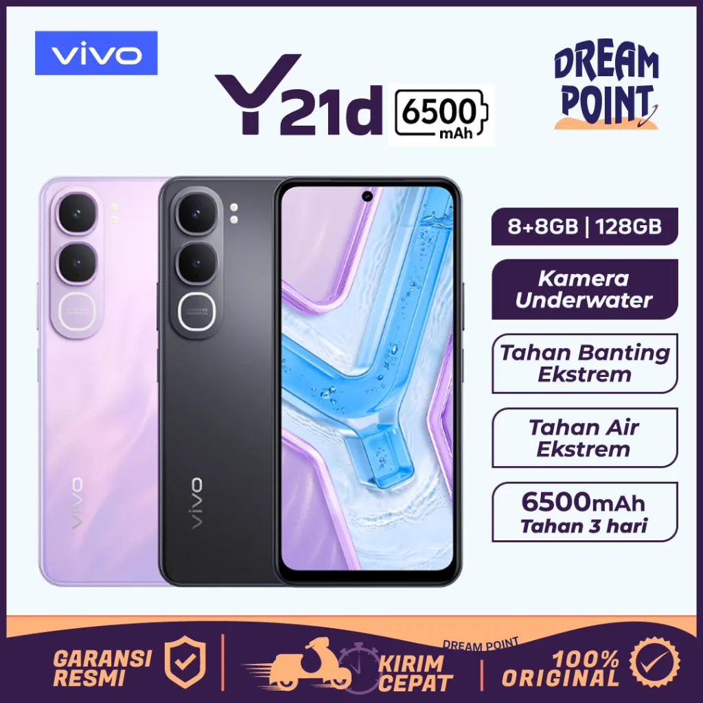 VIVO Y21d 6/256GB HP Murah Original 100% Android Gaming Hape Tahan Banting Handphone Terbaru 2025