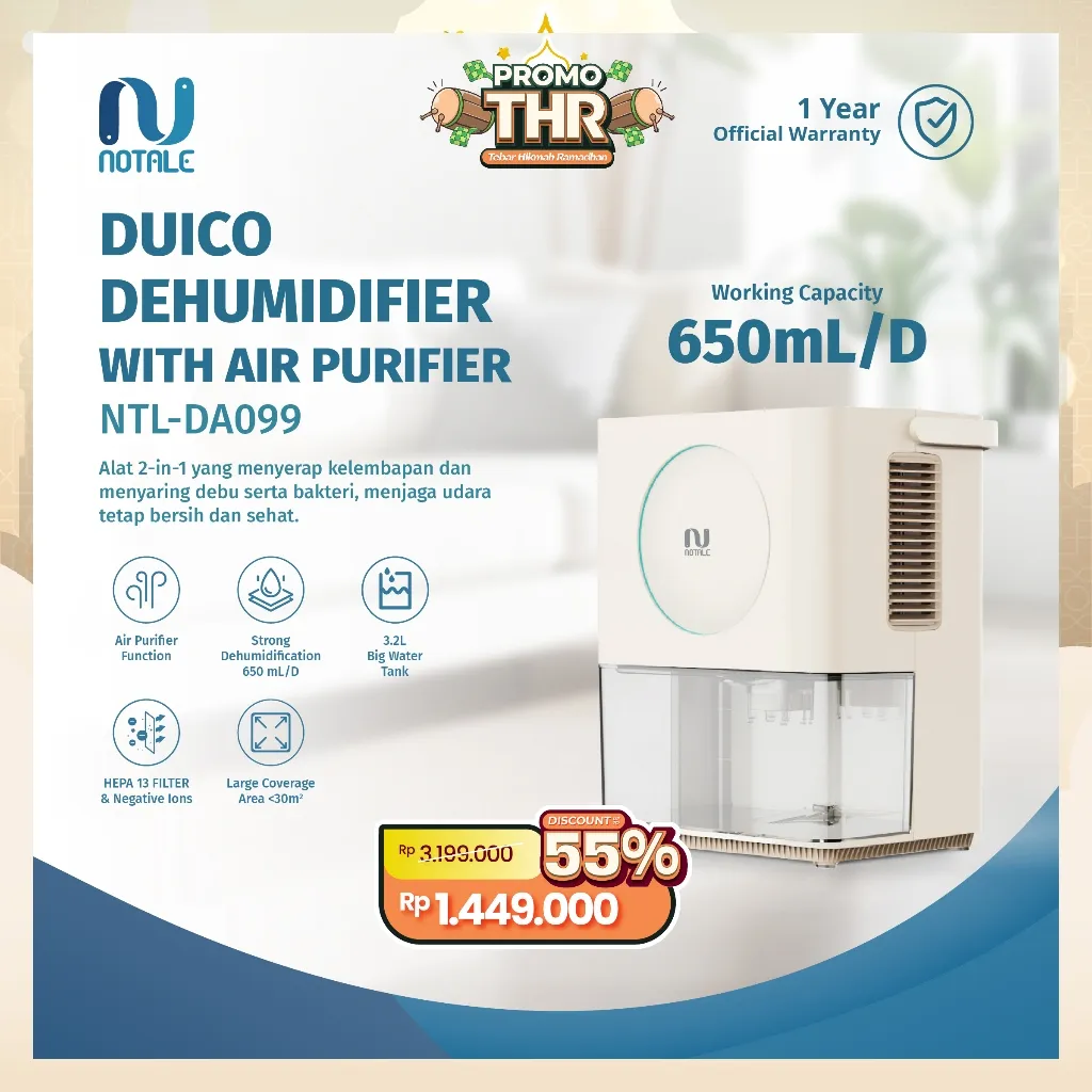 Notale Duico Dehumidifier With Air Purifier Pembersih Dan Penyerap Lembab Ruangan