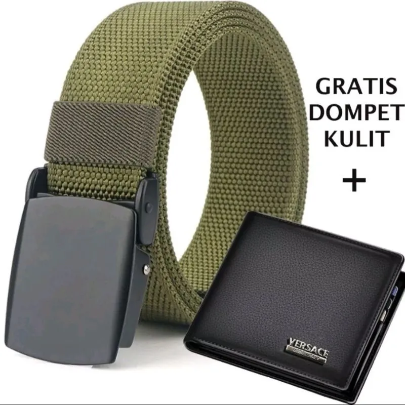 PROMO!!!ikat pinggang pria PLUS DOMPET KULIT panjang 125cm gesper pria kerja dan Sekolah