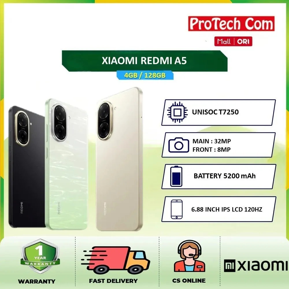 New Xiaomi Redmi A5 4GB 128GB Unisoc T72506 Octa Core Processor Anti Lemot
