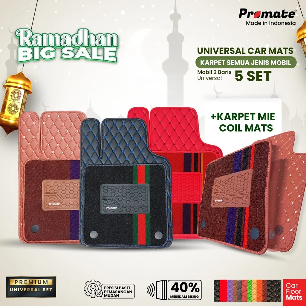 PROMATE Karpet Mobil Universal 2 Baris Premium Coil Mate Bahan Kulit Waterproof 5 Pcs ALL Type Mobil