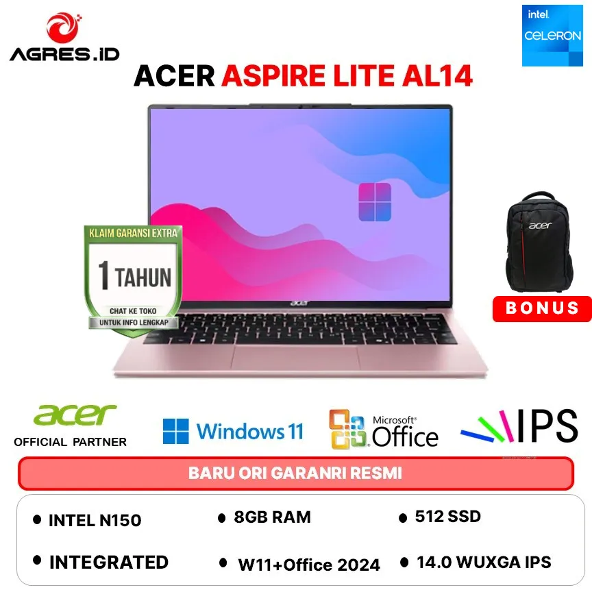 ACER ASPIRE LITE 14 AL14 INTEL N150 - RAM 16GB 512GB W11+OHS 14.0FHD IPS