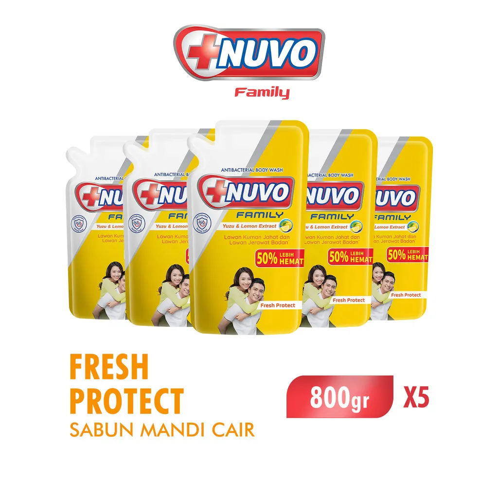 Nuvo Family Sabun Mandi Cair Kuning Fresh Protect Pouch 800 gr x5