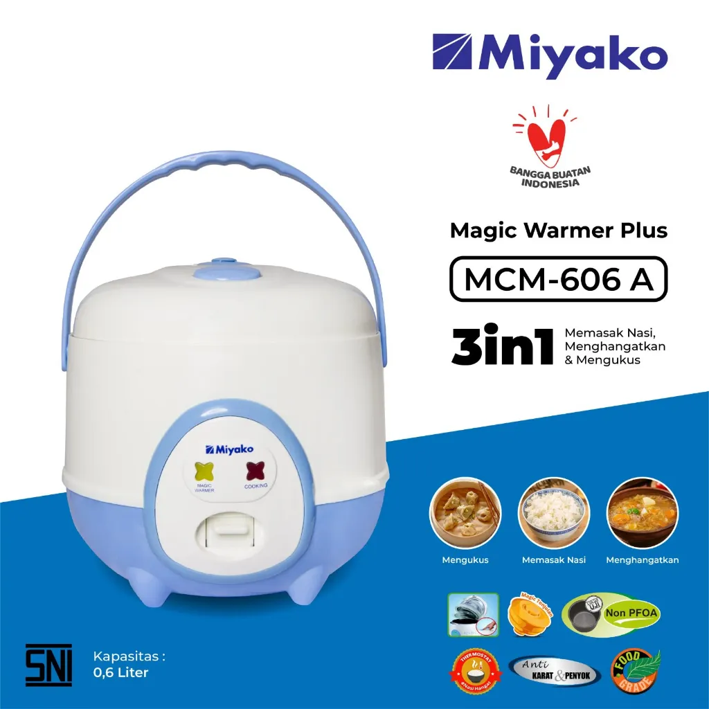 Magic Com Mini Miyako MCM606A Rice Cooker 0.6 Liter - 3in1 Magic Warmer Plus magic com