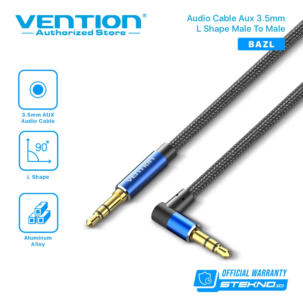 Vention Kabel Audio Aux 3.5mm L Shape Siku Male to Male Aluminum Alloy Braided Gold Plated