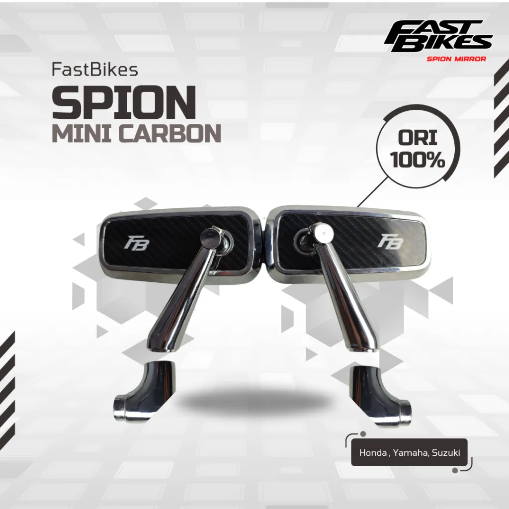FASTBIKES Spion Variasi Model Persegi Chrome Hitam Motif Carbon Full CNC Universal