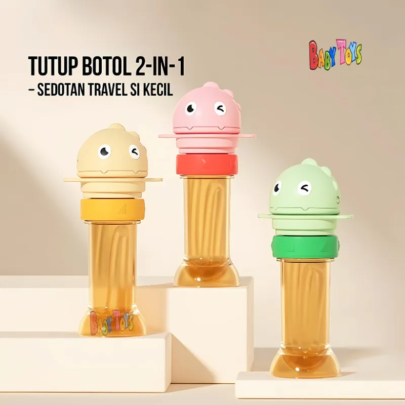 BabyToys Tutup Botol Minuman Sedotan Anak Travelling Portable Cover Straw Dino Anti Tumpah Universal