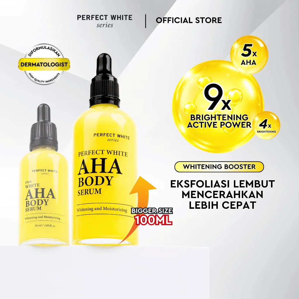 [LIVE] [FREE UPSIZE 100ml] PERFECT WHITE AHA Body Serum Whitening & Moisturizing | Serum Badan