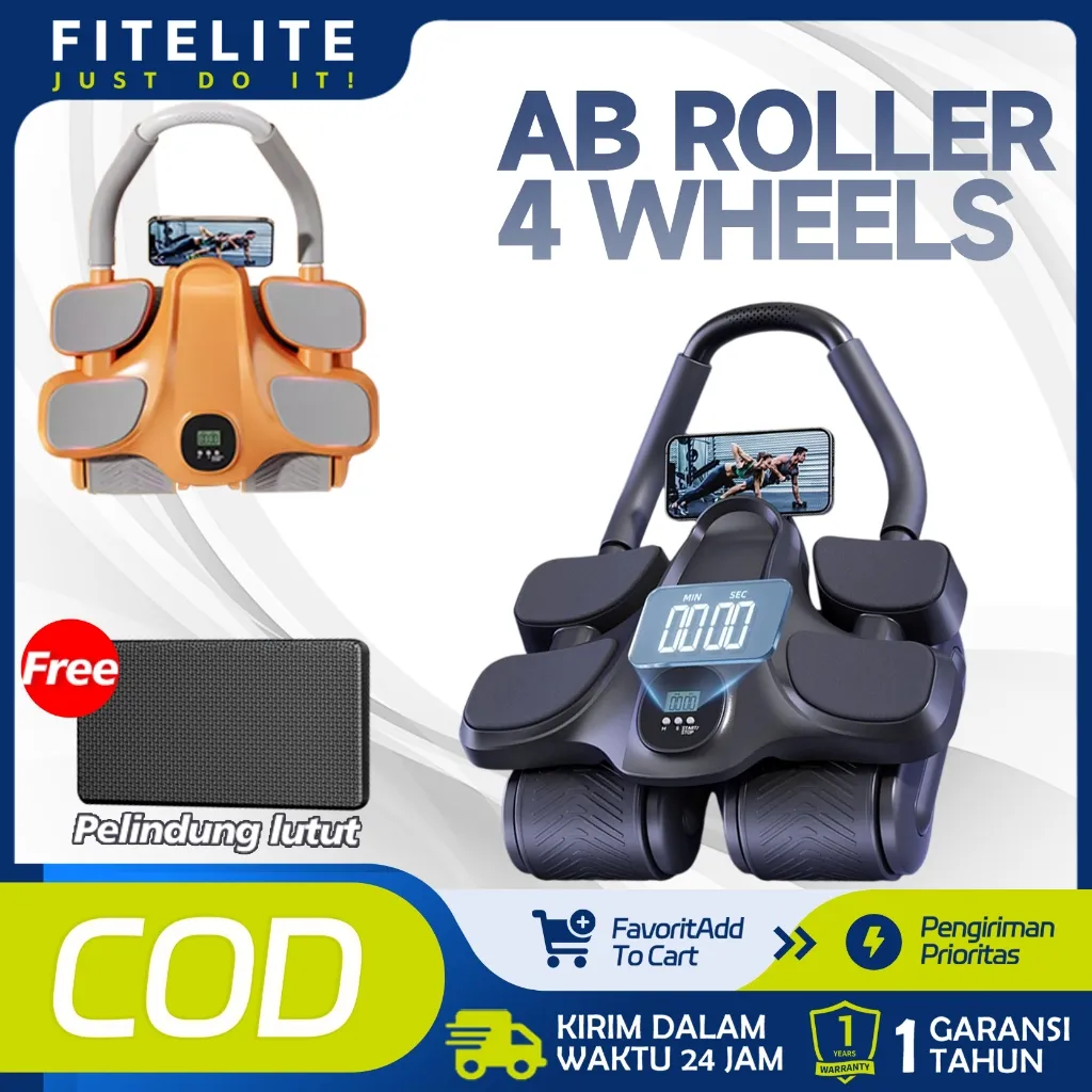 Ab Roller 4 Roda Roda Perut SPORT ABDOMINAL ROLLER ELBOW 4 WHEEL ALAT OLAGRAGA SIT UP ALAT LATIHAN OTOT PERUT Plank Trainer 4in1 Abdominal Core Roller Automatic Rebound Olahraga Gym Fitness Push Up Peralatan Kebugaran Rumah Hitam Oranye