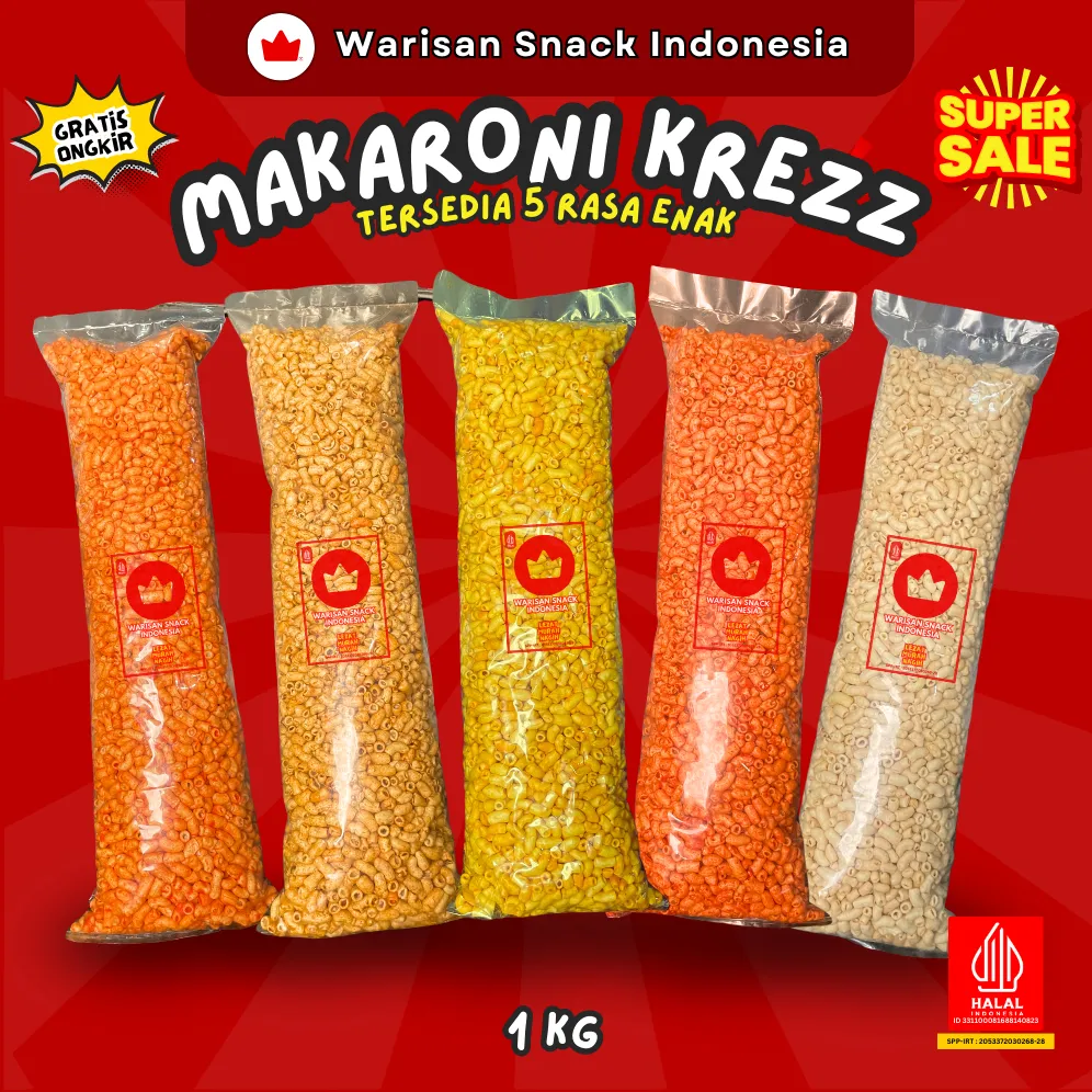 (1 Ball) MAKARONI BANTAT WARISAN SNACK INDONESIA (1kg) Makanan Ringan Krupuk Cemilan Murah halal pedas daun jeruk