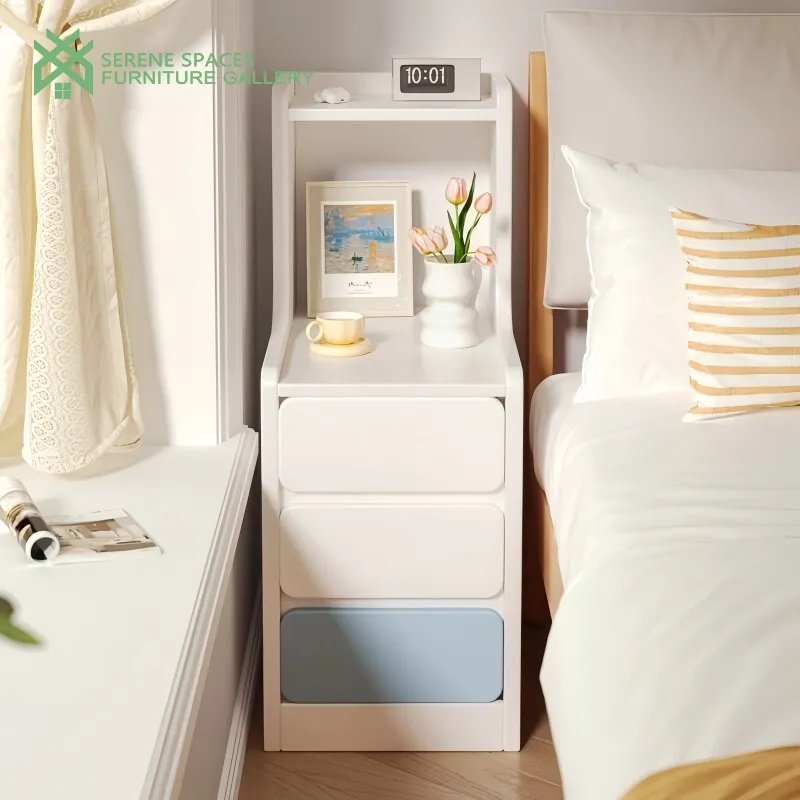 SERENE SPACES Meja Nakas Kecil Samping Tempat Tidur Rak Kamar Serbaguna Minimalis Modern Multifungsi