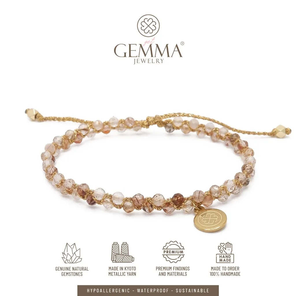 Gemma Jewelry - Chevron Copper Rutilated Quartz Gemstone Bracelet | Gemstone & Anti Karat Stainless Steel PVD | Gelang Batu Alam Asli