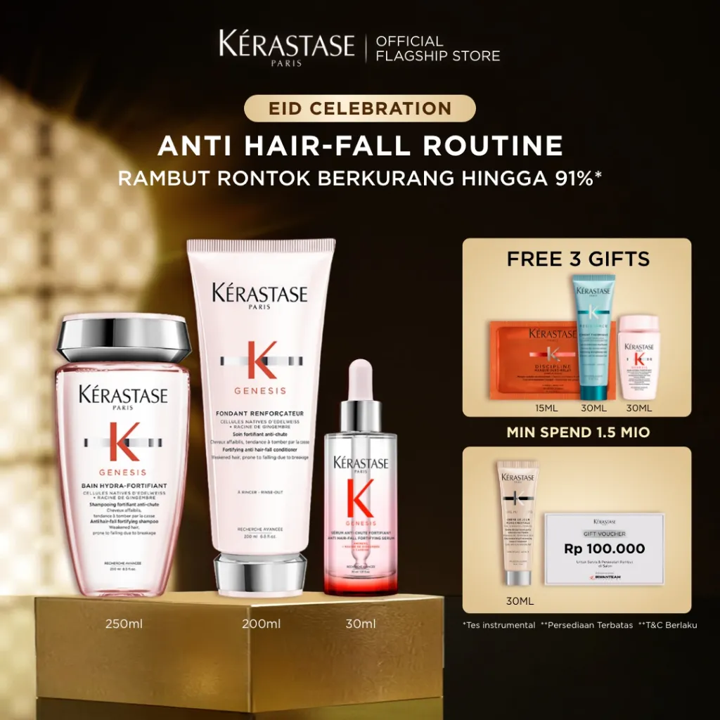 Kerastase Anti Hair Fall Set - Shampoo Genesis Hydra 250ml, Kondisioner Genesis 200ml & Serum Genesis Rambut Rontok 30ml