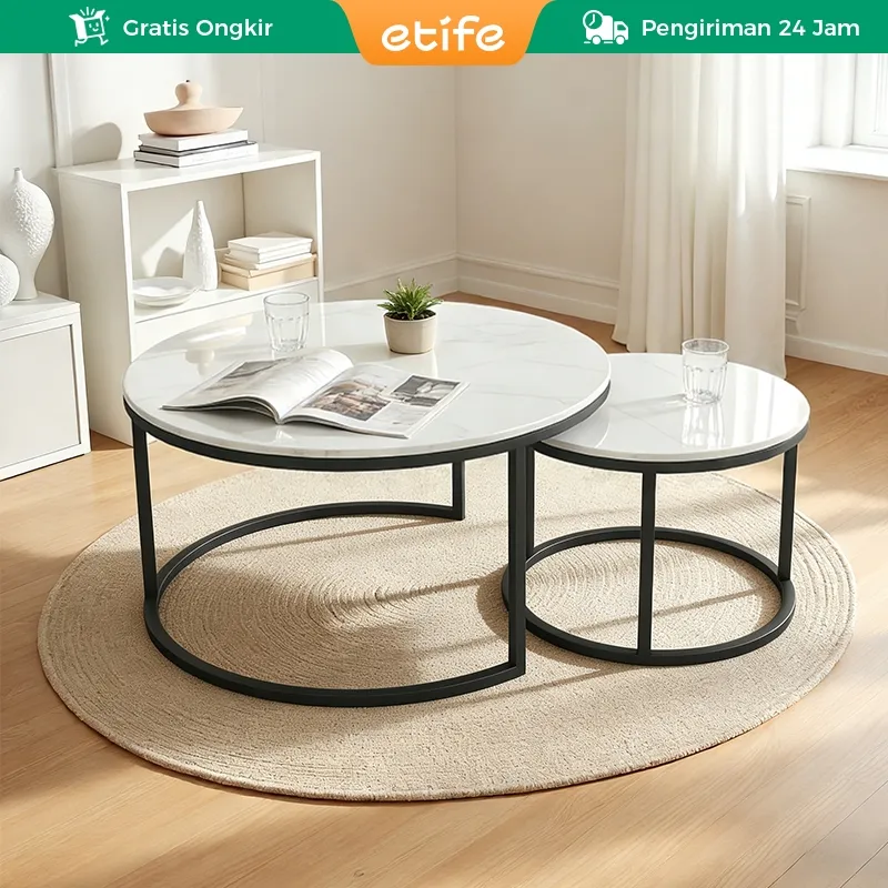E-TIFE Meja Kopi Marmer Set Meja Tamu Minimalis Meja Ruang Tamu Serbaguna Meja Samping Sofa Meja Cafe