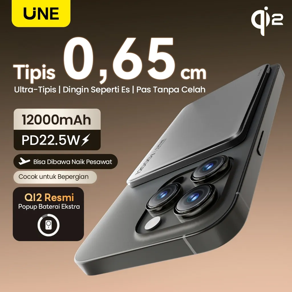 [Ultra tipis 0,65cm] UNE Powerbank Fast Charging Mini Magnetic Wireless 12000mAh PD22.5W Type C