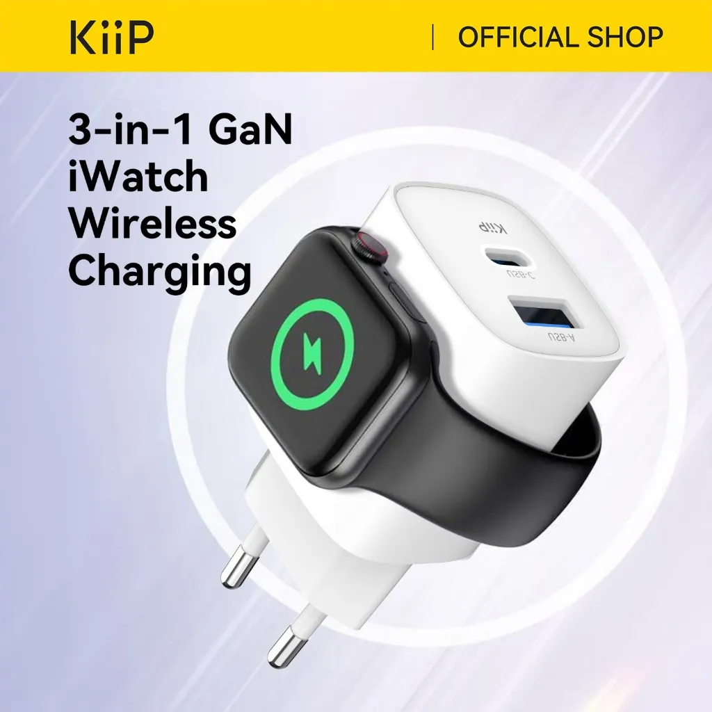 KiiP WH32 Adapter Charger 3in1 Fast Charging GaN6 22W USB-A / USB-C iWatch Wireless Charging