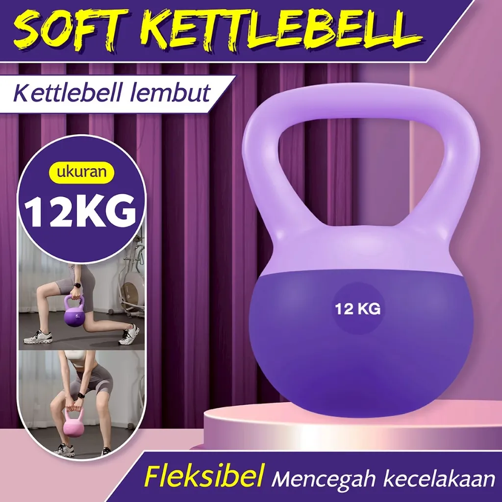 Better Sport Kettlebell Lunak Pink Biru Ungu Black | Peralatan Kebugaran Rumah | Neoprene Soft Kettlebell Gym Otot 12 KG
