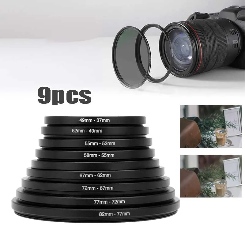 Lens Filter Adapter Ring 9 In 1 Step Down Ring Set 37 - 82 Mm