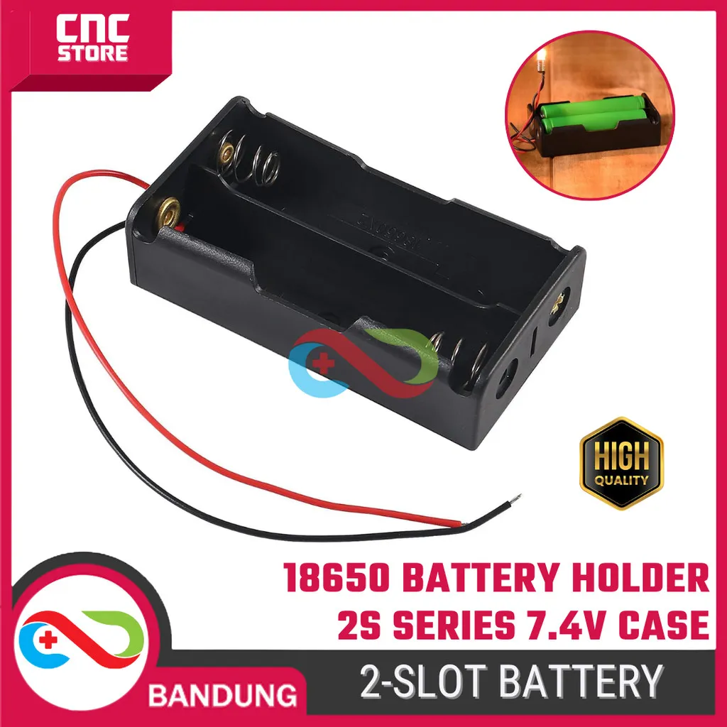 Kotak Baterai 18650 2 Slot 2S 7.4V – Tempat Baterai Li-ion Seri untuk Proyek Elektronika DIY