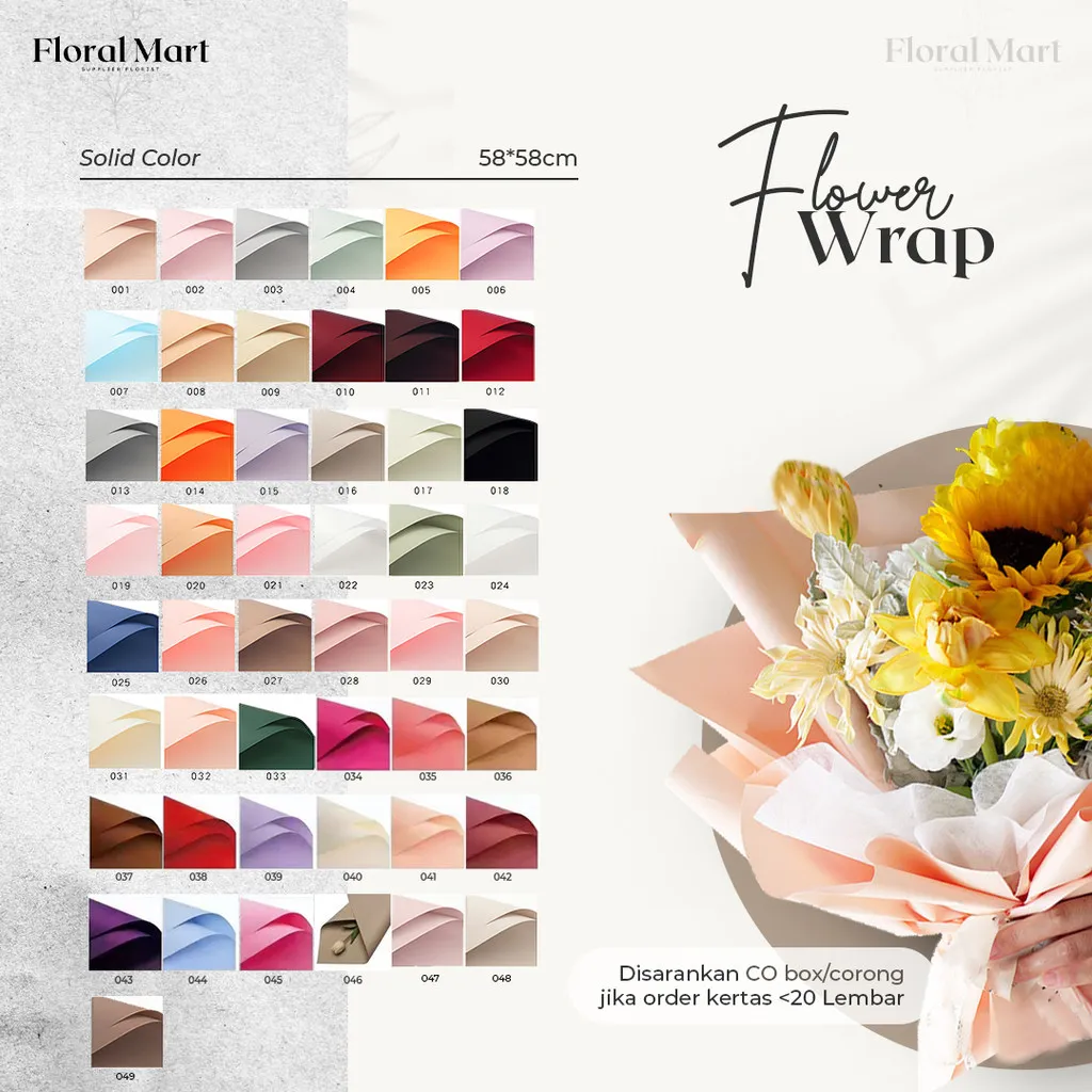 Kertas Buket Bunga Solid Color 1 Warna 20 Lembar | Premium Flower Wrapping Paper Floral Mart