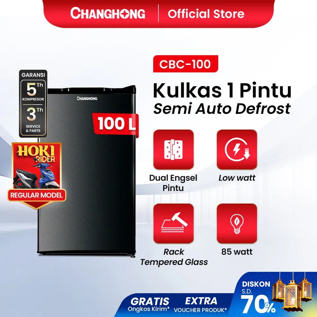 TERLARIS Changhong Kulkas 1 pintu Lemari Es Kapasitas 100 Liter FSR130DB REFRIGRATOR LOW WAT CBC100