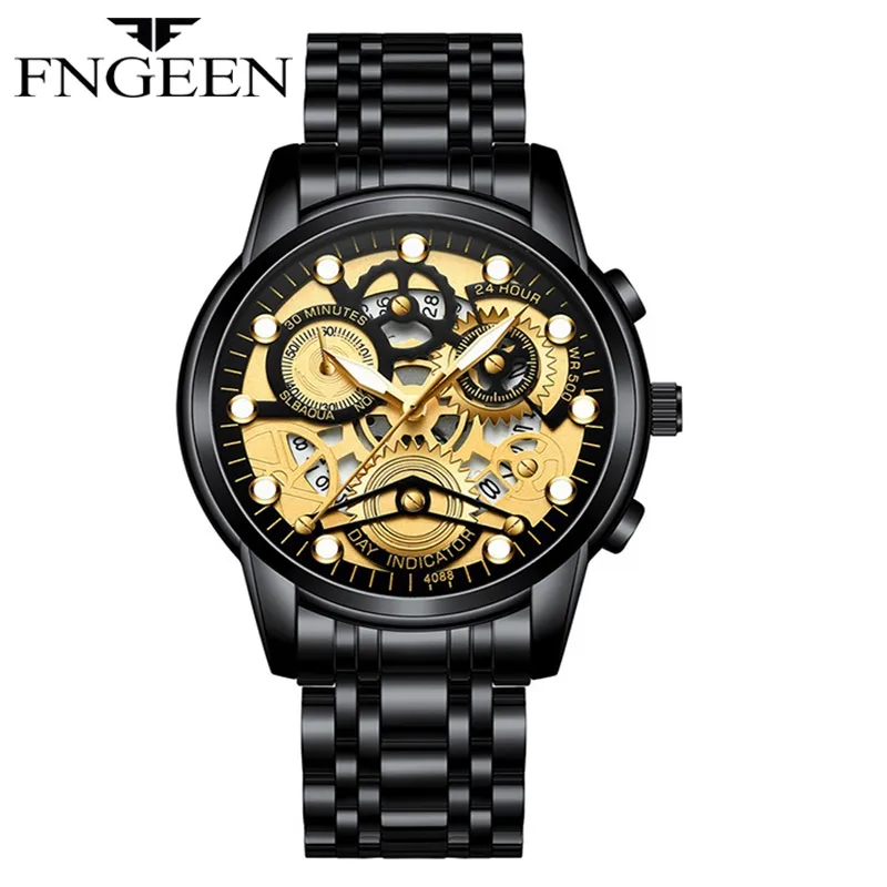FNGEEN 4088 Jam Tangan Pria Luxury Stainless Steel Quartz Original Anti Air Watch + Kotak Gratis