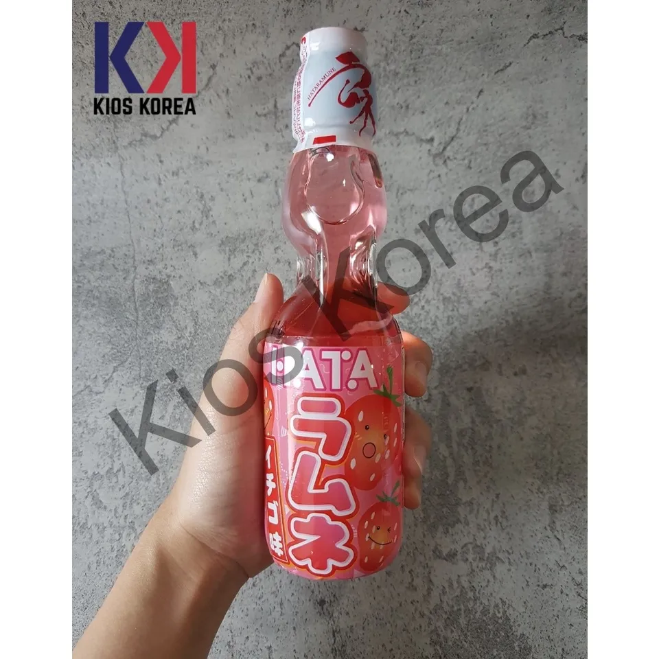 Hata Ramune Hatakosen Soft Drink Strawberry Flavor 200ml - Minuman Soda Asli Jepang