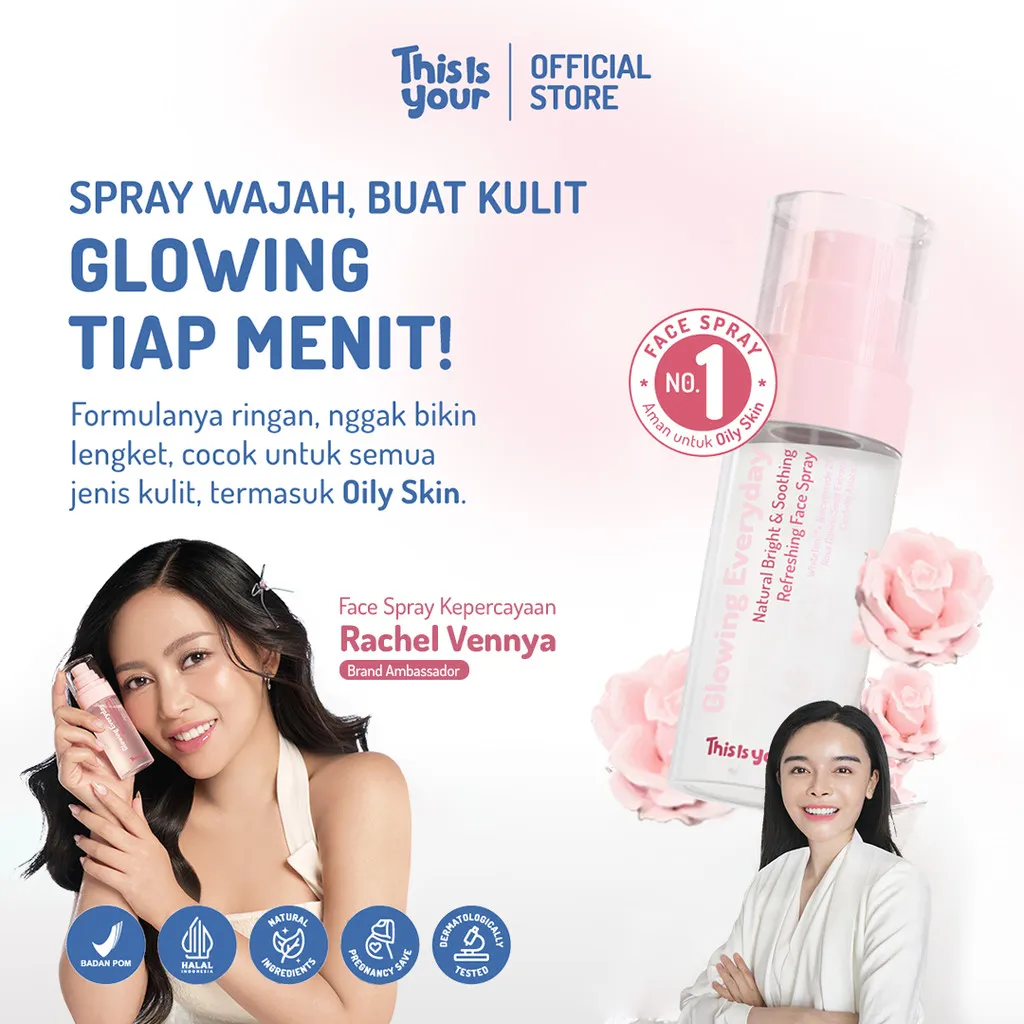 [BUNA PICKS] This is Your - Glowing Everyday Shooting Refreshing Face Spray 75ml | Mengandung 2% Niacinamide, Rosa Canina, Centella Asiatica | Membantu Mencerahkan Wajah Cocok Untuk Kulit Kering, Berjerawat, dan Kusam
