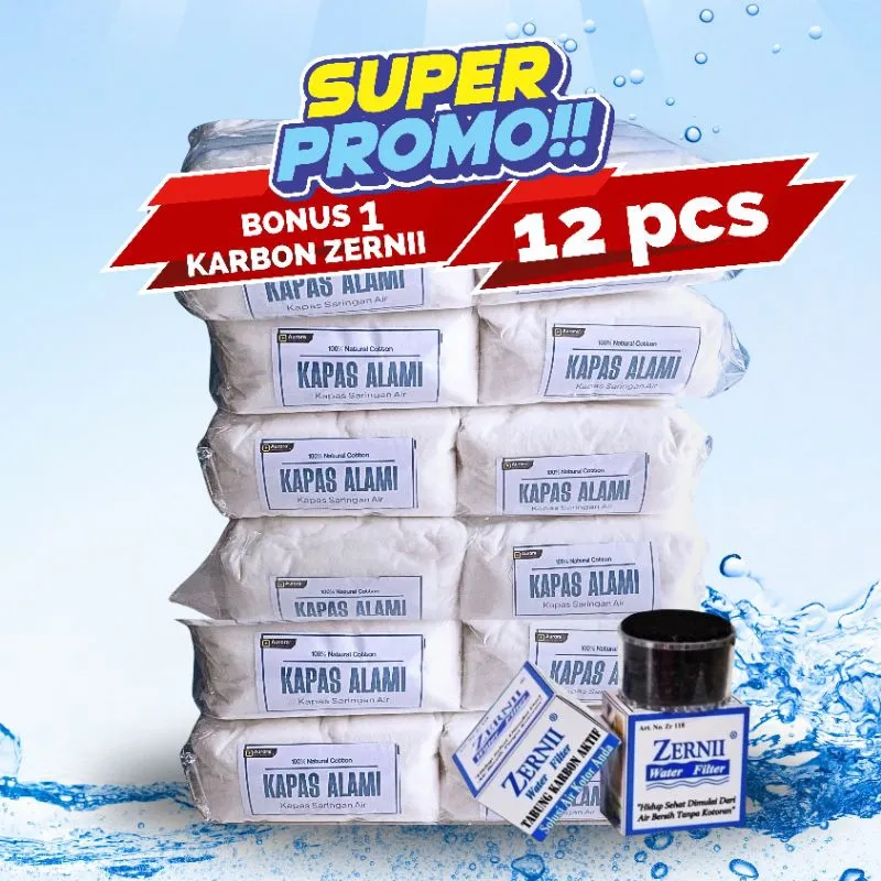 Kapas alami 12 Bungkus - Kapas Filter Air - kapas isi ulang filter  zernii