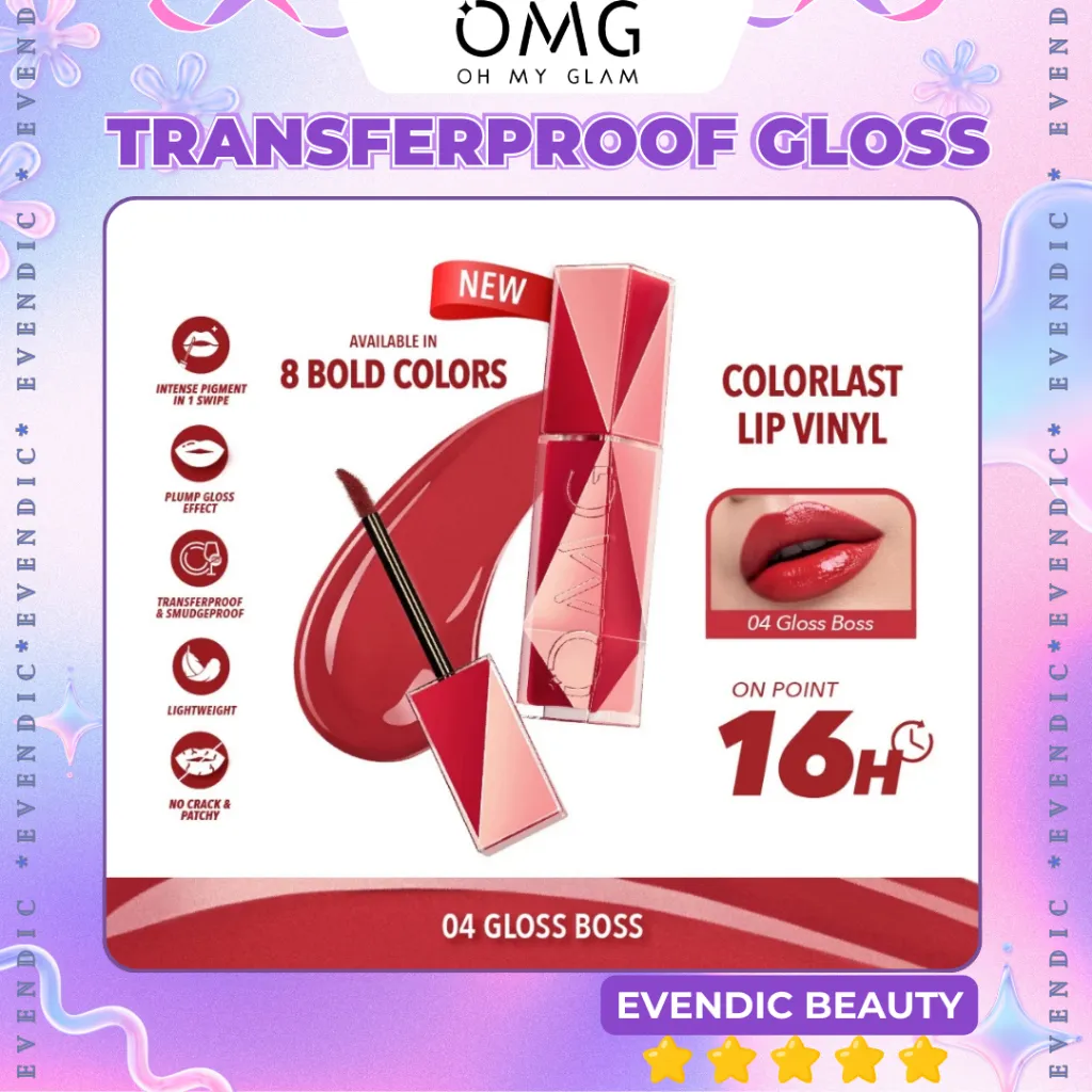 OMG Colorlast Lip Vinyl 2.5 g - Transferproof Gloss - Longlasting Stain- Intense Color | Evendic Beauty 