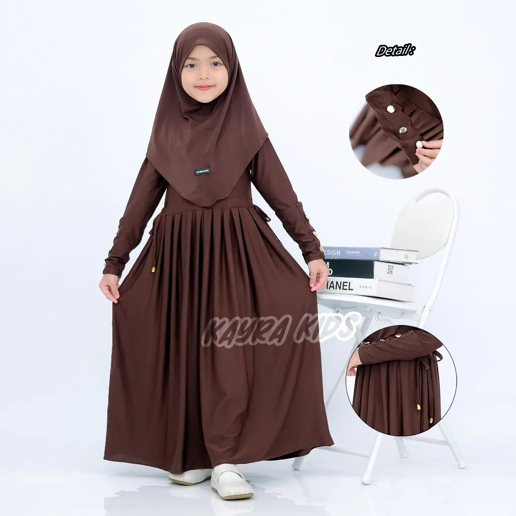 Gamis Abaya Anak Inara Serut Pinggang Usia 0-9 Tahun Bahan Jersey Lembut dan Adem Free Hijab Muslim Panjang Nyaman