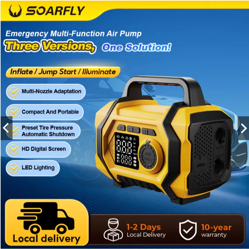 SOARFLY 6 IN 1 Pompa Udara Catu Daya Darurat Mobil Semua Dalam Satu Mesin Blower Portabel Multifungsi/Starter Darurat/Pompa Udara