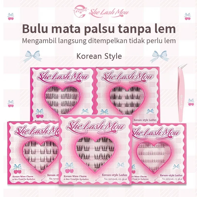 [TANPA LEM] SHE LASH MOU Bulu Mata Palsu Tanpa Lem Langsung Tempel Korean Style Eyelash Extension HX