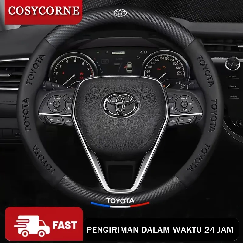 Sarung Stir Mobil Logo Brand Cover Steer Carbon Karbon Sport Kulit Domba Asli Original Toyota Premium Quality Emblem Aksesoris Interior Mobil/Interior Mobil Steering wheel cover / cover stir carbon / cover stir mobi