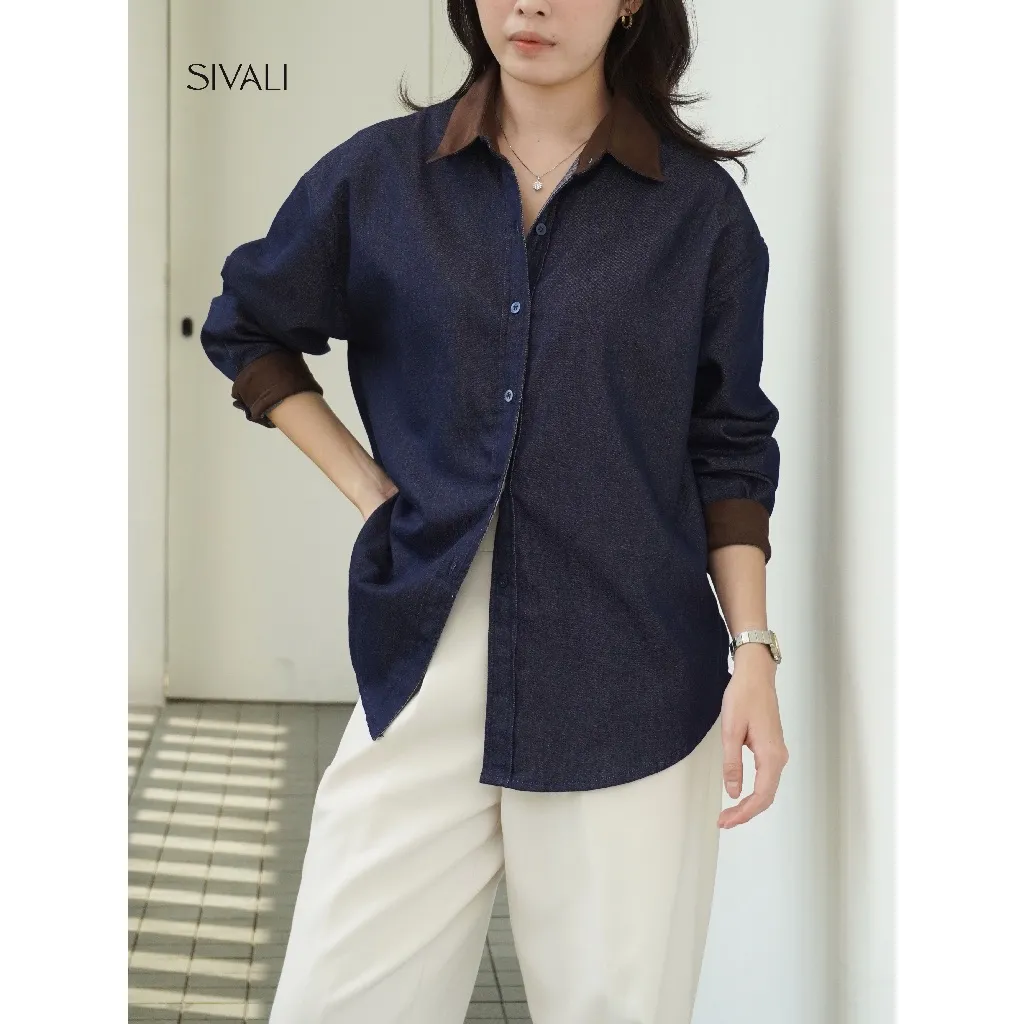 SIVALI Connie Shirt - Kemeja Oversized Wanita Lengan Panjang Atasan Kantor Casual Basic - 1993