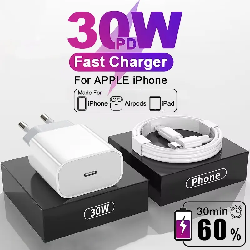 GARANSI 1 TAHUN - 30W PD Fast Charger For iPhone MFI Paket Charger iPhone 30W + Kabel USB-C to Lightning Super Fast Charging Adaptor USB Adaptor Charger Iphone PD 30W Fast Charging Adaptor Kepala Charger 30W for iPhone