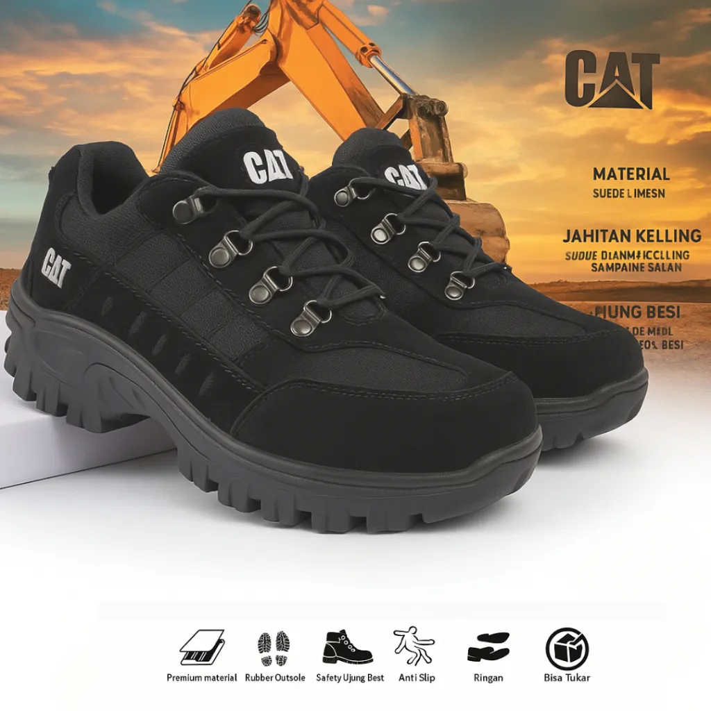 Sepatu Boots Pria Safety Cat Buldozer Ujung Besi